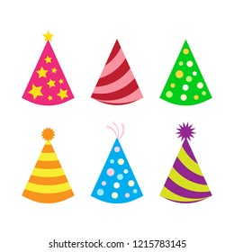 Vector Flat Cartoon Design Illustration Of Colored Hat For Party Celebration Birthday Set Template