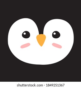 Vector flat cartoon doodle colored penguin face isolated on black background