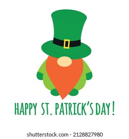 Vector flat cartoon dwarf leprechaun and happy st Patrick day lettering isolated on white background