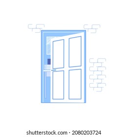 Vector flat cartoon entrance door in brick wall isolated on empty background-house elements,comfort,home life concept,web site banner ad design