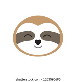 Vector flat cartoon face of brown smiling sloth isolated on white background 