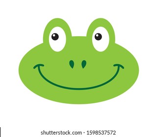 Vector Flat Cartoon Frog Face Isolated On White Background