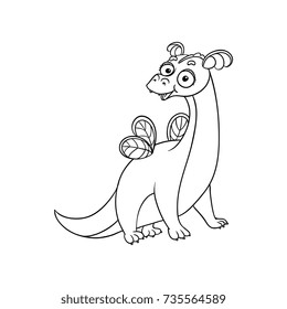 vector flat cartoon funny dragon with horns and wings. Isolated illustration on a white background. Fairy mysterious cute creature character for coloring book design