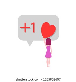 Vector flat cartoon girl give the like, heart, vector illustration