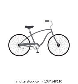 Vector flat cartoon gray cruise bicycle icon logo isolated on white background