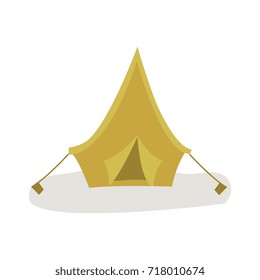 vector flat cartoon green hiking, camping triangle touristic canvas tent ready to use. Isolated illustration on a white background. Travelling, trip attribute concept