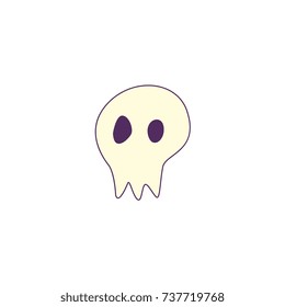 vector flat cartoon halloween traditional autumn holiday symbol spooky ghost or human stylized skull . Isolated illustration on a white background.