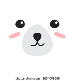 Vector flat cartoon hand drawn doodle polar bear face isolated on white background