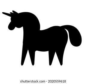 Vector flat cartoon hand drawn unicorn silhouette isolated on white background