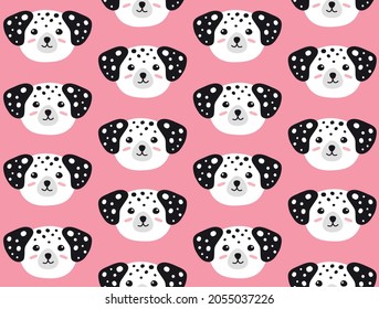 Caricatura vectorial plana dibujada a mano Cara de perro dálmata aislada en fondo rosa