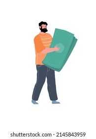 Vektorflachkartoon-glücklicher Charakter mit Banknotenkreditgeldern, Devisen, Bargeld-Rücknahme, Bankkartenkonten Transaktionen Finanzkonzept, Website-Banner und Design
