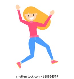 Vector flat cartoon happy young blonde girl tomfoolery