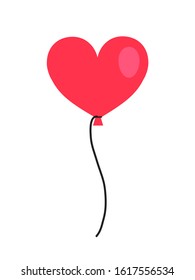 Vector flat cartoon heart shaped red air balloon isolated on white background