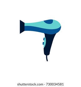 vector flat cartoon highly detailed modern hair dryer. Colored consumer electronics equipment icon image. Isolated illustration on a white background.