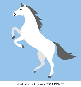 Vector flat cartoon horse standing on hind legs isolated on blue background