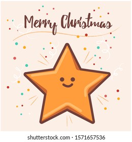 Vector  flat cartoon illustration of a card with a smilling star and lettering