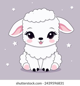 Ilustración plana de dibujos animados de un lindo bebé oveja en estilo kawaii.
