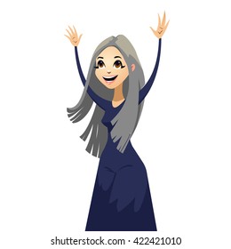 Vector flat cartoon illustration. Dynamic pose. Happy graduate girl