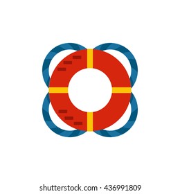 Vector flat cartoon illustration with isolated round lifebuoy. Lifesaver vector sailing or beach icon. Sea emergency lifeguard equipment. Vector logo or emblem cartoon lifebuoy icon