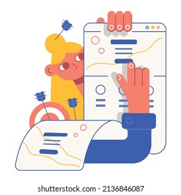 Vector flat cartoon illustration. Landing page website design. Business concept illustration.