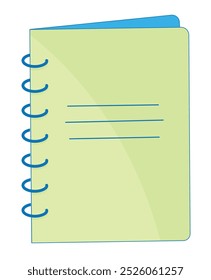 Vector flat cartoon illustration with ruled notebook on a white background, Notebook with rings