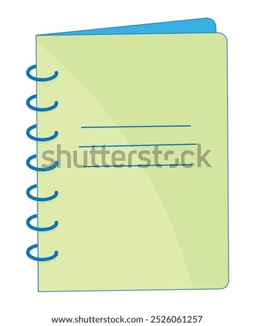 Vector flat cartoon illustration with ruled notebook on a white background, Notebook with rings