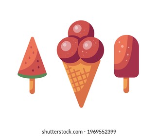 Vector flat cartoon illustration set of ice cream icons.