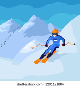 Skiing Mountains Vector Illustration Trendy Flat Stock Vector (Royalty ...