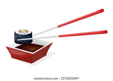 Vektorflache Cartoon-Illustration von Sushi und Sauce-Schüssel. Vektorgrafik