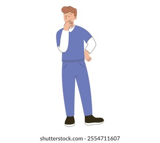 Vector flat cartoon isolated illustration of a standing smiling medical professional, showcasing a calm and approachable demeanor. Funny male doctor.