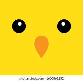Vector flat cartoon kawaii chick bird face isolated on yellow background
