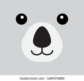 Vector flat cartoon kawaii koala face illustration isolated on gray background