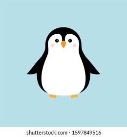 Vector flat cartoon kawaii penguin isolated on blue background