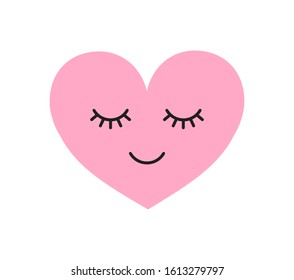 Vector flat cartoon kawaii pink heart with face isolated on white background