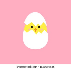 ひび割れた卵のベクター画像グラフィックイラストにかわいい女の子 オレンジの背景にイースターをテーマにした黄色の鶏のカラートーンとひびの入った卵 の殻 のベクター画像素材 ロイヤリティフリー Shutterstock