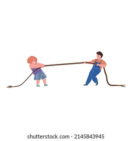 Vector flat cartoon kid characters enjoy sport activities,little athletes doing rope pulling-children's sport,healthy sporty lifestyle social concept,web site ad banner design