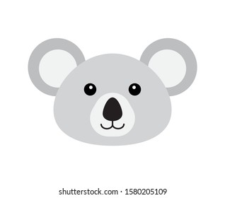 Vector flat cartoon koala face isolated on white background