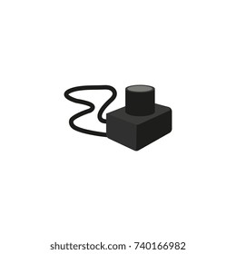 vector flat cartoon lens photo camera icon with strap lying at floor. Professional photo equipment. Isolated illustration on a white background.