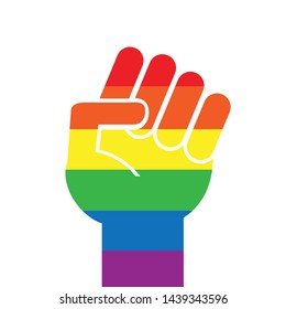 Vector flat cartoon lgbt rainbow flag fist isolated on white background 