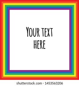 Vector flat cartoon lgbt rainbow flag text frame banner isolated on white background 