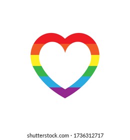 Vector flat cartoon lgbt rainbow flag heart frame isolated on white background