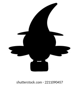 Vector flat cartoon magic polar owl with letter and wizard hat silhouette isolated on white background