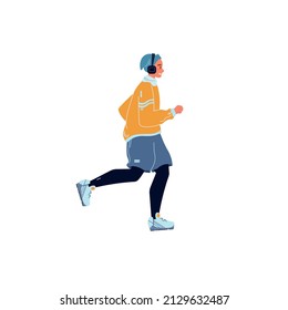 Vector flat cartoon man character runs isolated on empty background.Stylish young athlete doing sports,running-life scene,healthy sporty lifestyle social concept,web site banner ad design