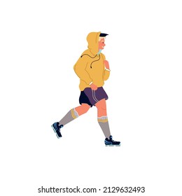 Vector flat cartoon man character runs isolated on empty background.Stylish young athlete doing sports,running-life scene,healthy sporty lifestyle social concept,web site banner ad design