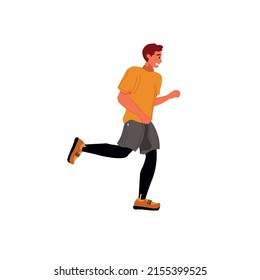 Vector flat cartoon man character runs isolated on empty background.Stylish young athlete doing sports,running-life scene,healthy sporty lifestyle social concept,web site banner ad design