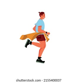 Vector flat cartoon man character runs isolated on empty background.Stylish young athlete doing sports,running-life scene,healthy sporty lifestyle social concept,web site banner ad design