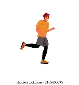 Vector flat cartoon man character runs isolated on empty background.Stylish young athlete doing sports,running-life scene,healthy sporty lifestyle social concept,web site banner ad design