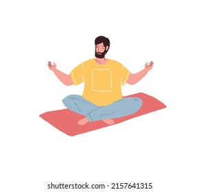 Vector flat cartoon man character doing yoga pose,sitting in lotus position-relaxation exercises practicing,pregnancy courses for happy united family social concept,web site banner ad design