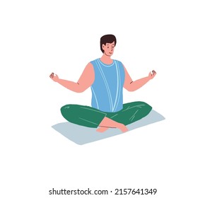 Vector flat cartoon man character doing yoga pose,sitting in lotus position-relaxation exercises practicing,pregnancy courses for happy united family social concept,web site banner ad design