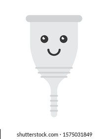 Vector flat cartoon menstrual cup with kawaii cute face isolated on white background